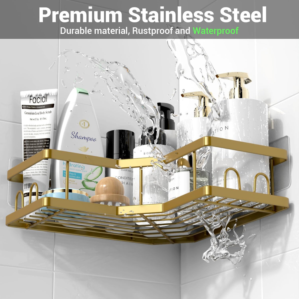 AKTECKE Corner Shower Caddy Bathroom Organizer: Adhesive Shower Rack Bathtub Shelves - 3Pack No Drilling Shower Shelf - Stainless Steel Organizer