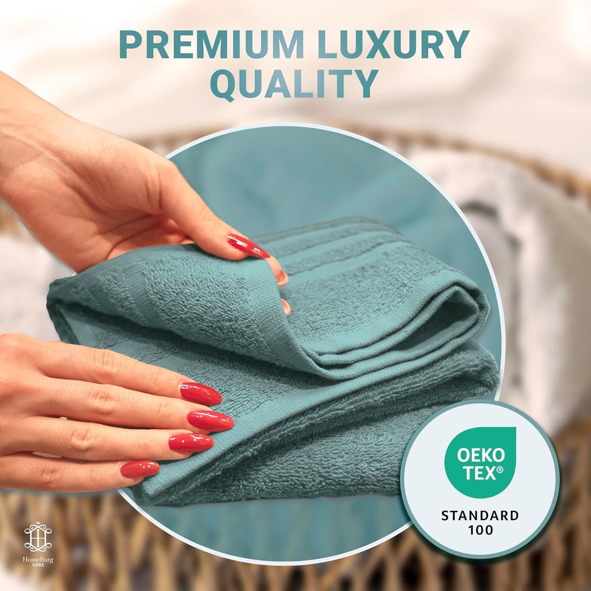 CORE 8-Piece Cotton Towel Set for Bathroom | Value Pack, Soft, Absorbent, Lightweight, Minimalist — 2 Bath Towels (27x54 in), 2 Hand Towels (16x24 in) & 4 Washcloths (12x12 in), Soft Teal