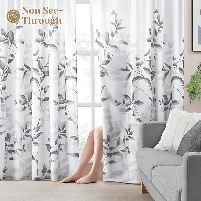 HOMEIDEAS Non-See-Through Light Grey and White Privacy Sheer Curtains 52 X 96 - Image 2