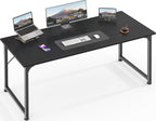 Huuger Computer Desk, 55 Inch Home Office Desk, Gaming Writing Work from Home Study Desk, Large Legroom, Sturdy Metal Frame, Modern Simple, Black