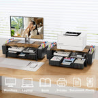 Monitor Stand Riser with Plastic Drawer and Two Pen Holders, Dark Wood Top