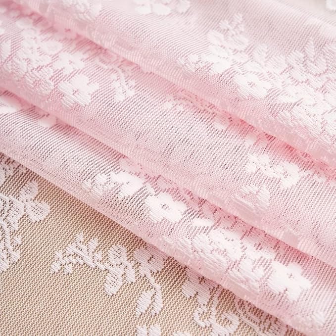 YJ YANJUN Vintage Lace Curtains Pink Boho Floral 80 Inch Curtains - Image 6