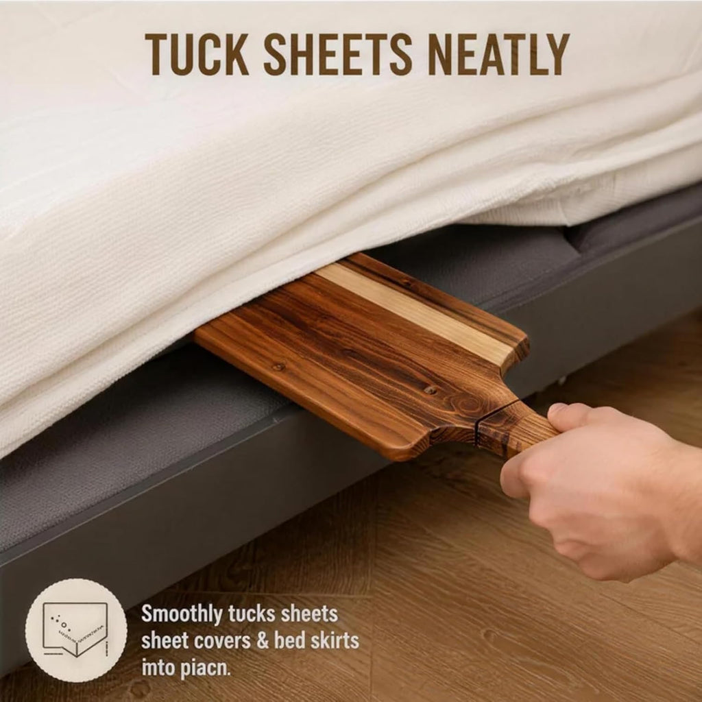 Acacia Wood Mattress Lifter Tool for Changing Sheets, Ergonomic Bed Making Helper for Seniors, Sheet Tucker for Linens