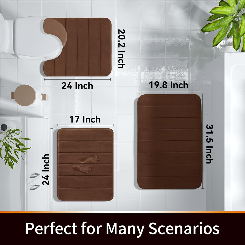 Yimobra Brown Bath Mat, Super Soft Absorbent Memory Foam Bathroom Rug Non Slip, Quick Dry, Machine Washable Floor Carpet for Tub Shower, Home Decor Accessories, 24x17