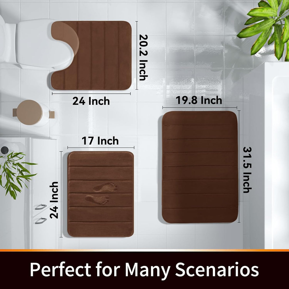 Yimobra Brown Bath Mat, Super Soft Absorbent Memory Foam Bathroom Rug Non Slip, Quick Dry, Machine Washable Floor Carpet for Tub Shower, Home Decor Accessories, 24x17