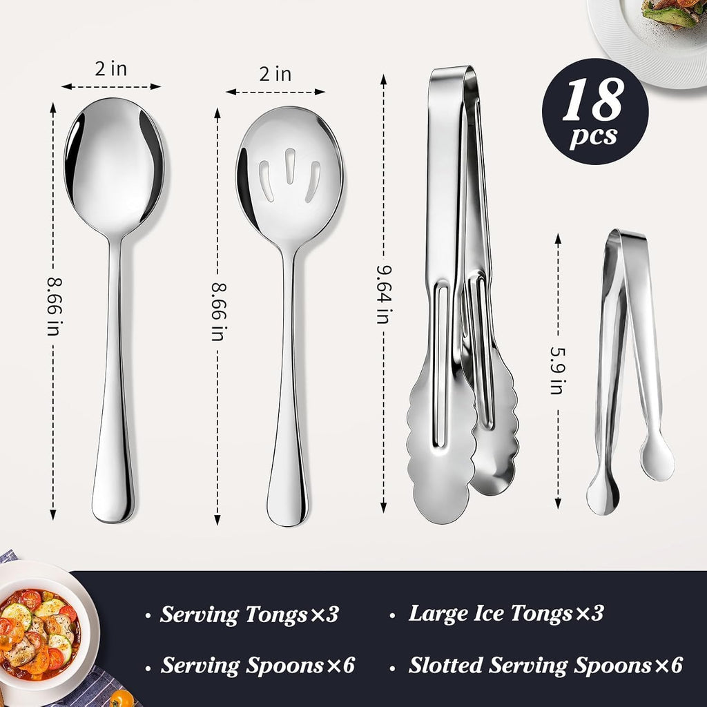 18Pcs Serving Utensils Set Serving Tongs Spoons for Buffet Dishwasher Safe