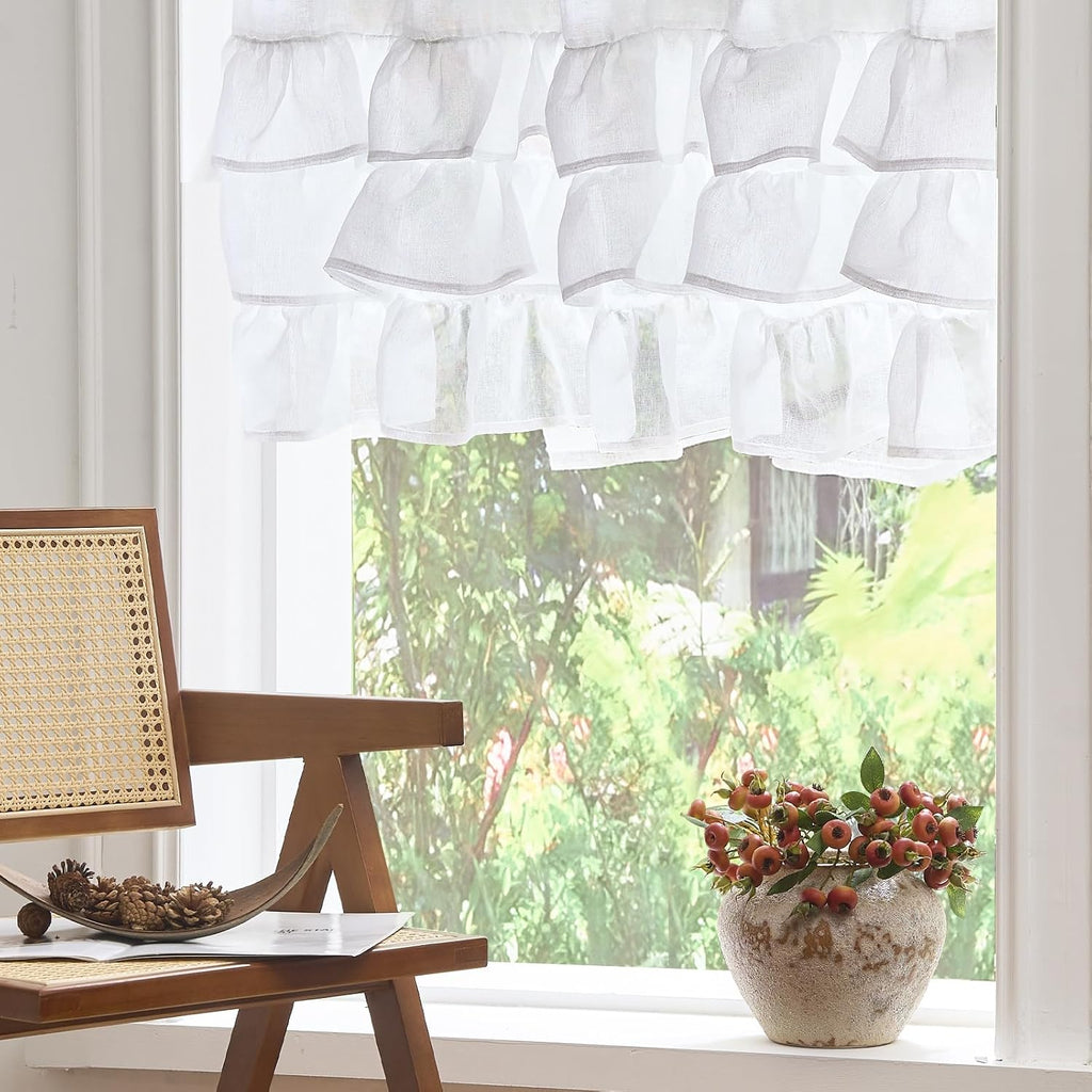 jinchan Ruffled Valance Curtain Shabbychic Farmhouse 18 Inch 1 Panel White
