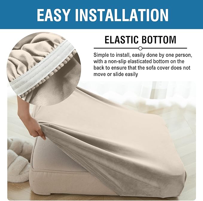 Couch Cover Stretch Velvet Sofa Cushion Cover 3-Piece - Image 6