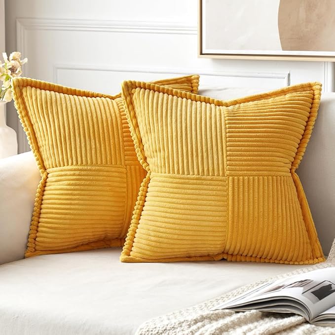 MIULEE Golden Yellow Corduroy Pillow Covers 16x16 Inch by MIULEE