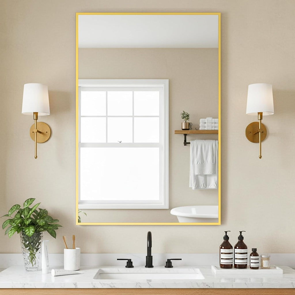 FICTOR Bathroom Vanity Mirror for Over Sink, 24" x 36", Gold