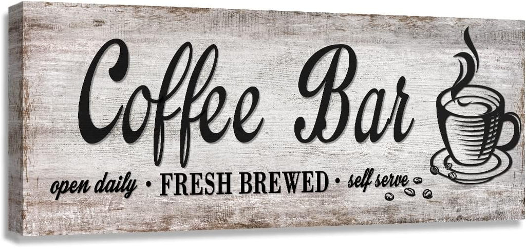Rustic Wood Grain Coffee Station，Retro Coffee Bar Signs for Kitchen 6x17