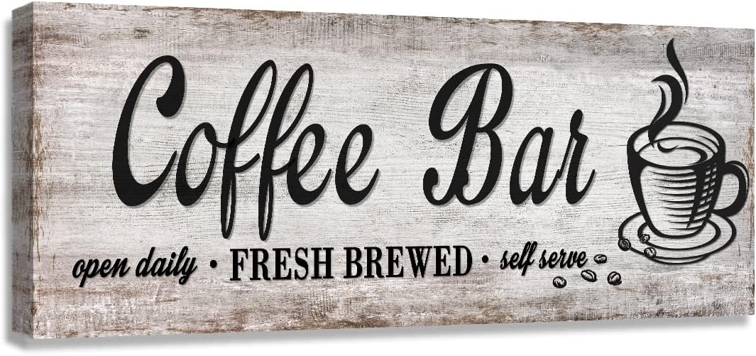Rustic Wood Grain Coffee Station，Retro Coffee Bar Signs for Kitchen 6x17