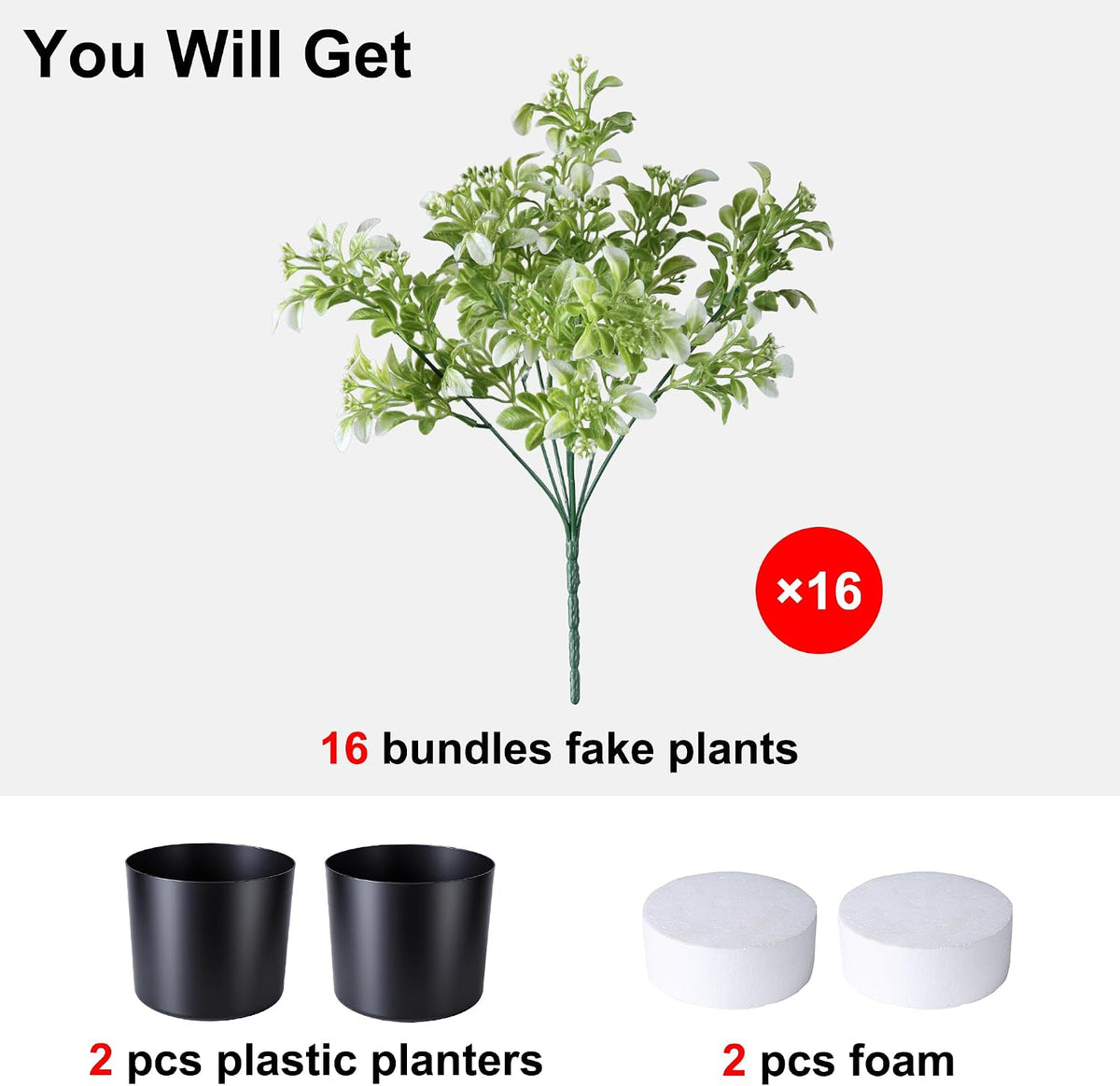 2 Pack Fake Potted Plants Artificial Plants for Outdoors Decor, Green White