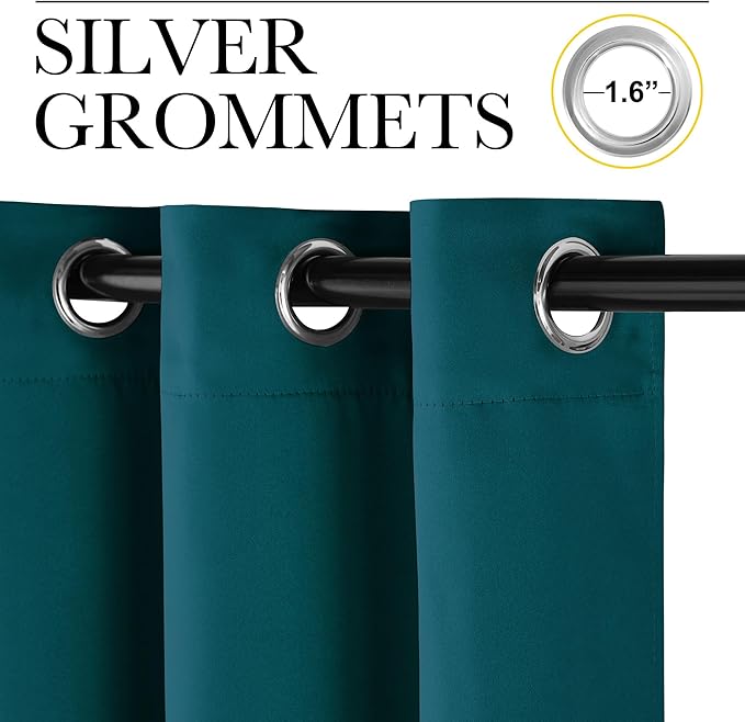 NICETOWN Faux Silk Teal Curtains & Drapes - Image 2