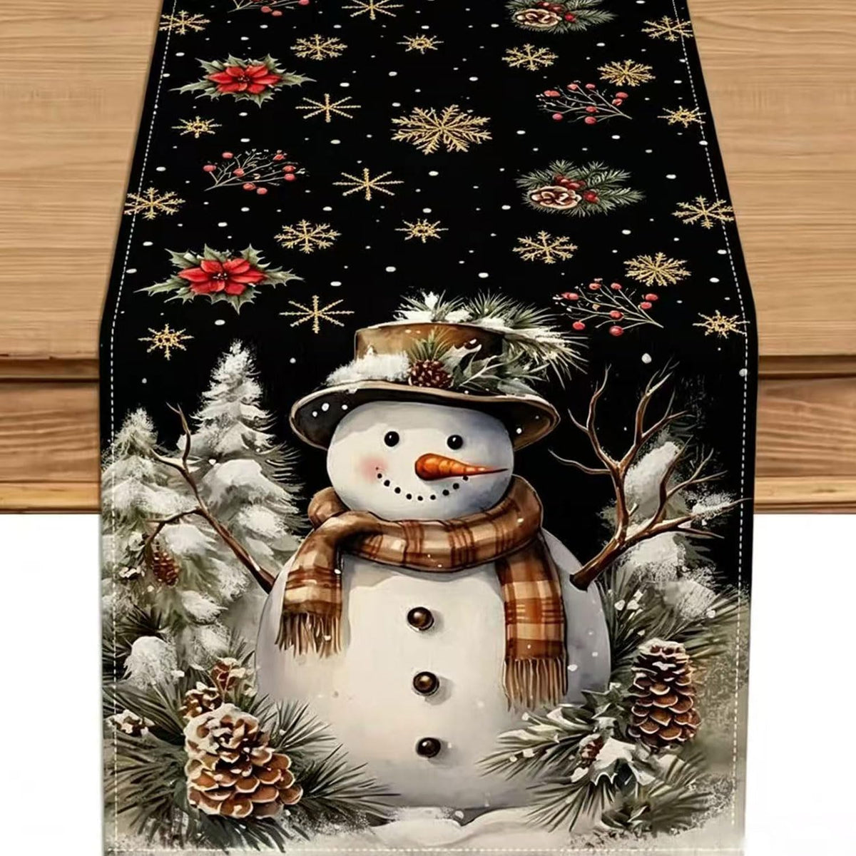 Xmas Snowman Table Runner Home Party Decor Christmas Snowflake Winter Seasonal Table Decoration for Dining Party Holiday Indoor Outdoor Decor 13x90 Inch
