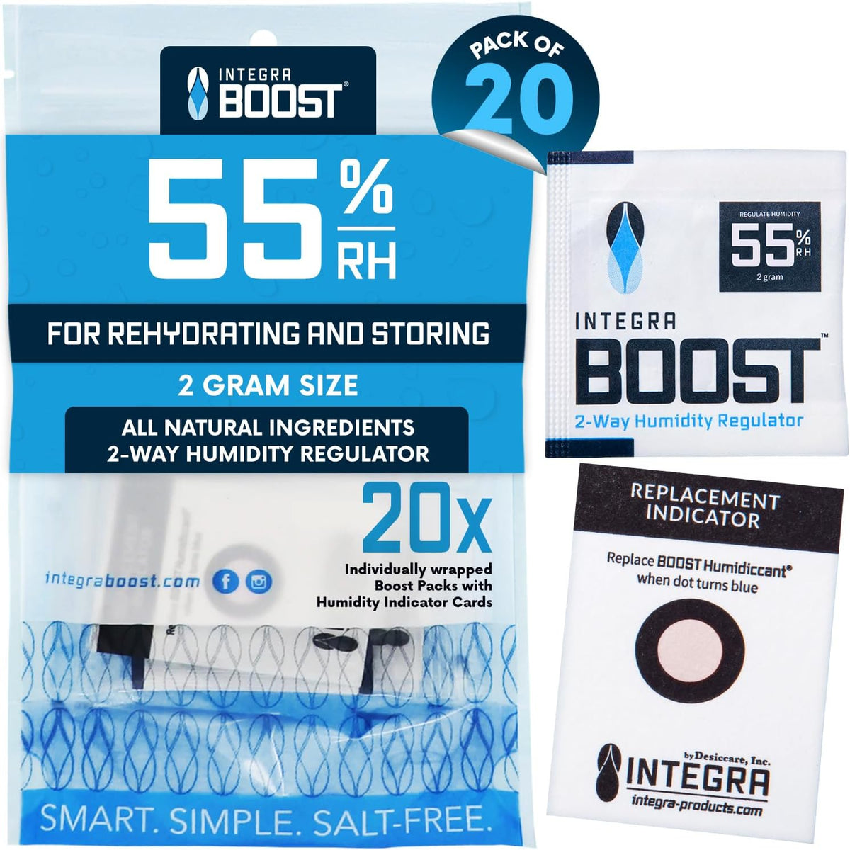 Integra Boost 55% RH 2-Way Humidity Control Pack, 2g, Pack of 50