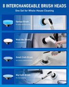 Dovety Electric Spin Scrubber, Extendable Handle, 8 Brush Heads-WH