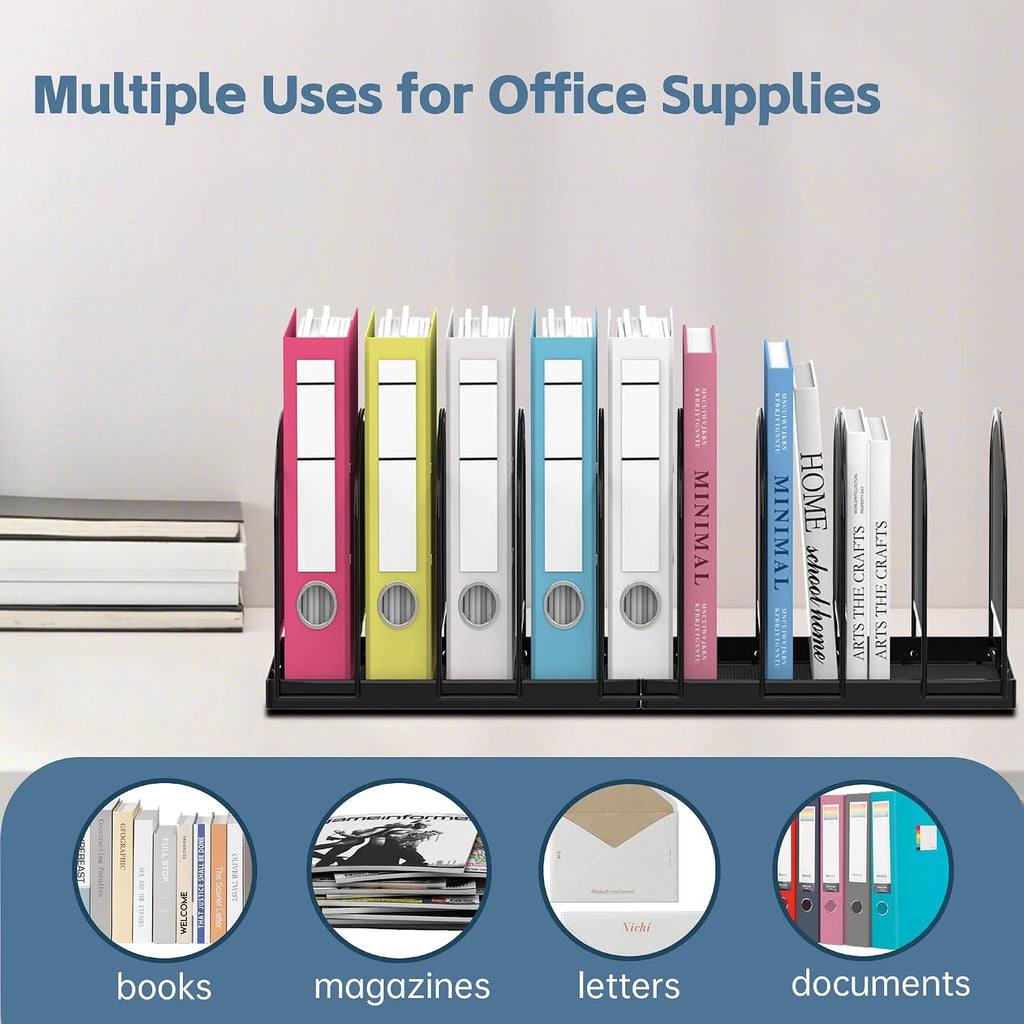9-Section File Organizer for Desk, Metal File Folder Holder, Black