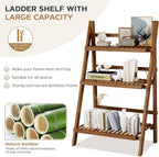 Ladder Shelf, Foldable Plant Shelf Stand, 3-Tier Bamboo Bookshelf, 39.4In