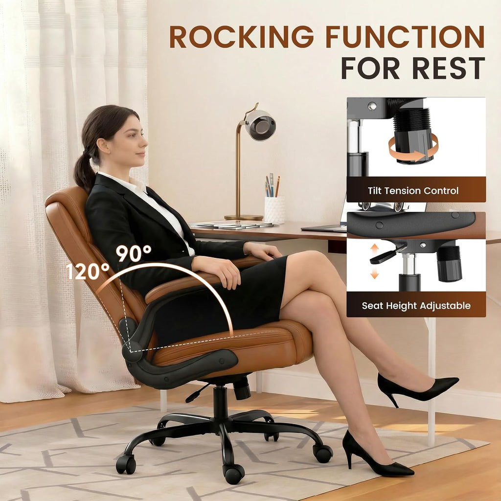 GTPLAYER PU Leather Office Chair, Memory Foam Cushion Desk Chair, Brown