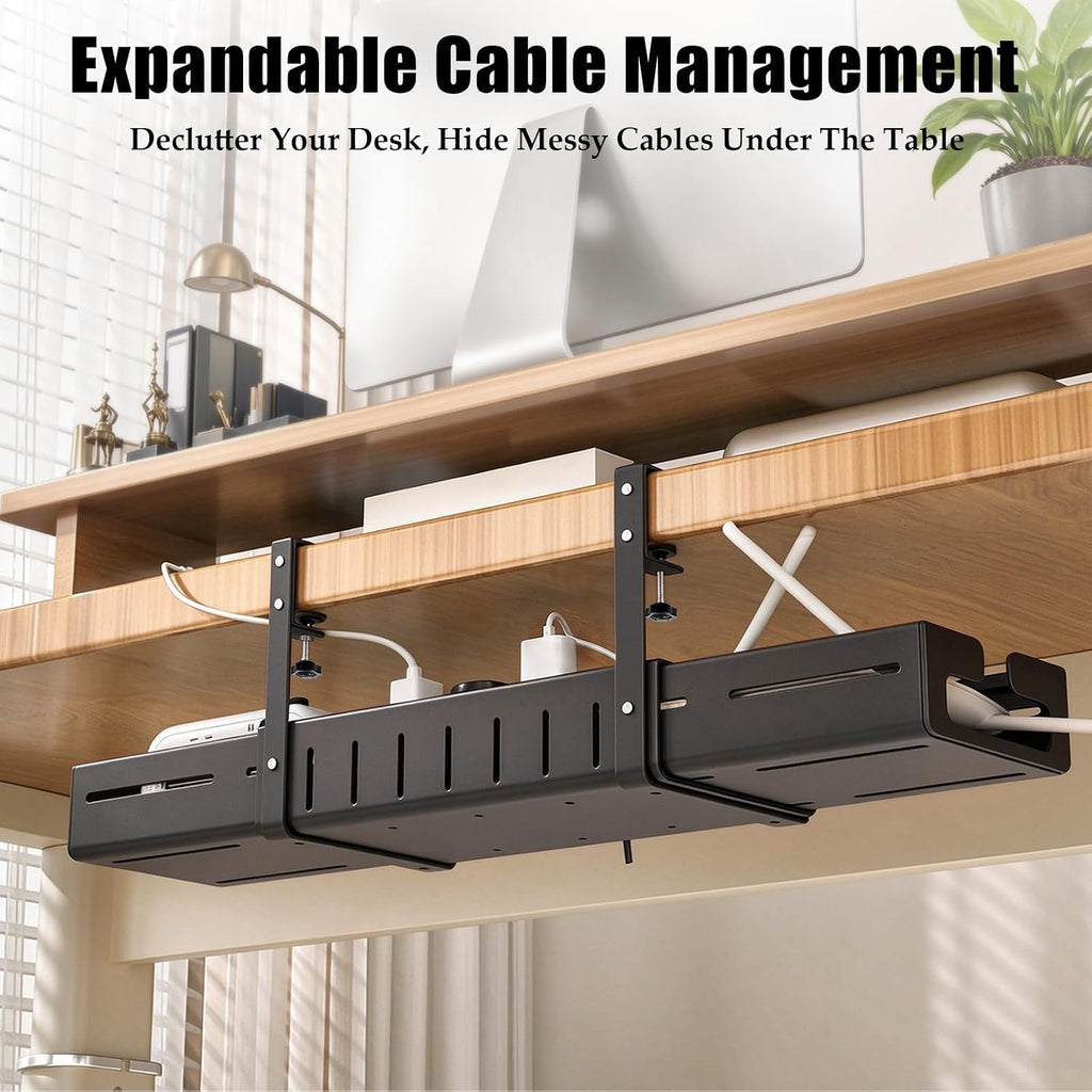 Under Desk Cable Management Tray, Expandable 25.5"- 42.5" Cable Organizer