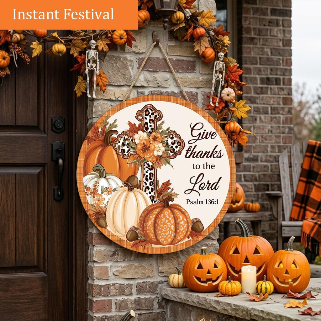 Give Thanks to the Lord Fall Decorations Sign for Home, Fall Christian Sign
