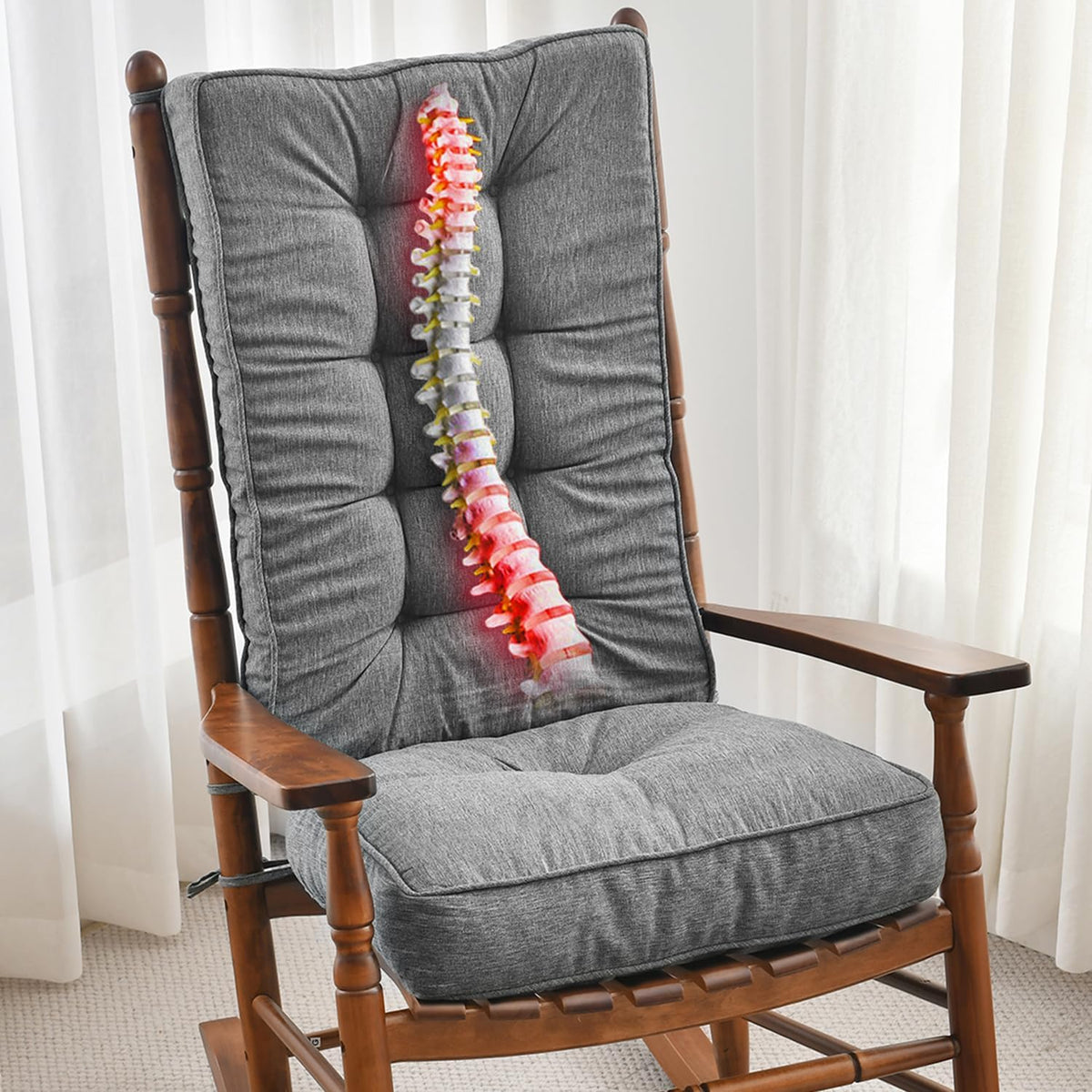 SUNROX Memory Foam Jumbo Rocking Chair Cushions, FadeShield Water Resistant Non Slip Durable Tufted Pads, Set of Seat & Back Cushion with Ties for Indoor/Outdoor Rocker, 2 Piece, Burgundy