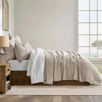 EverGrace Cross-Stitch Velvet Quilt Set, King Size, Light Taupe