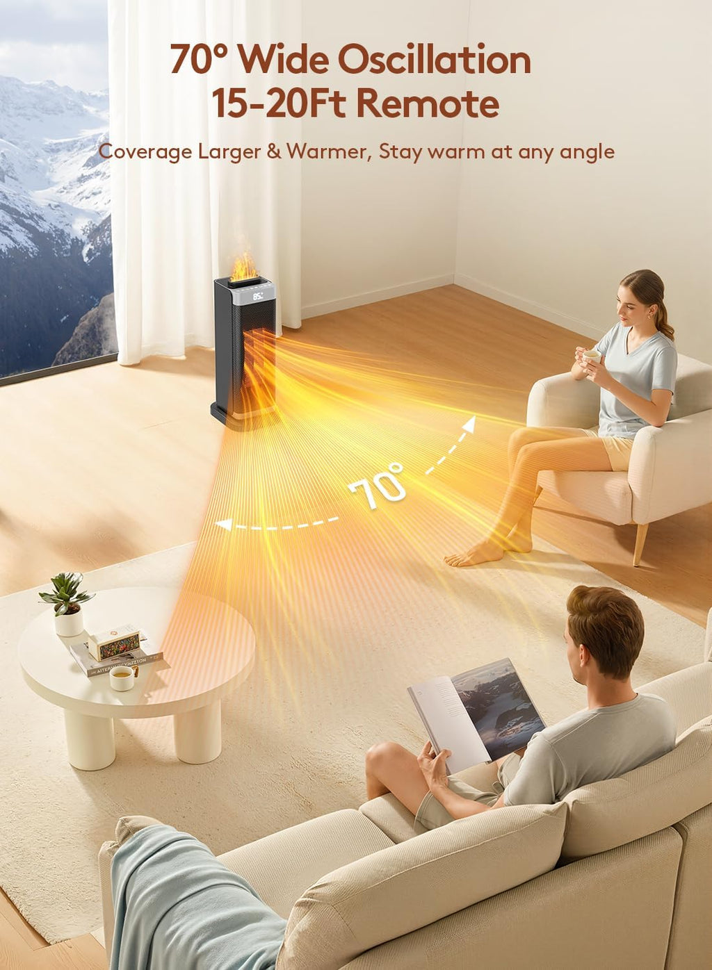 Space Heaters for Indoor Use, Staholz Portable Heater with Humidifier/Ambient Light, Family-Safe Electric Heaters with Thermostat,12H Timer,70° Oscillation,Ultra-Quiet for Home Office (Silver)