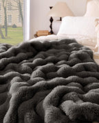 Ultra Soft Cozy Faux Fur Throw Blanket, Fuzzy Plush Thick Bubble Blanket - Image 2