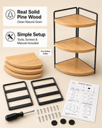 3-Tier Corner Bathroom Countertop Organizer, Solid Pine Wood Vanity Shelf
