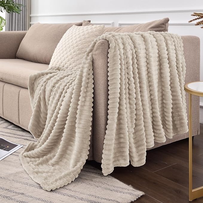 BEDELITE Fleece Throw Blanket for Couch – 3D Ribbed Jacquard Soft and Warm - Image 7