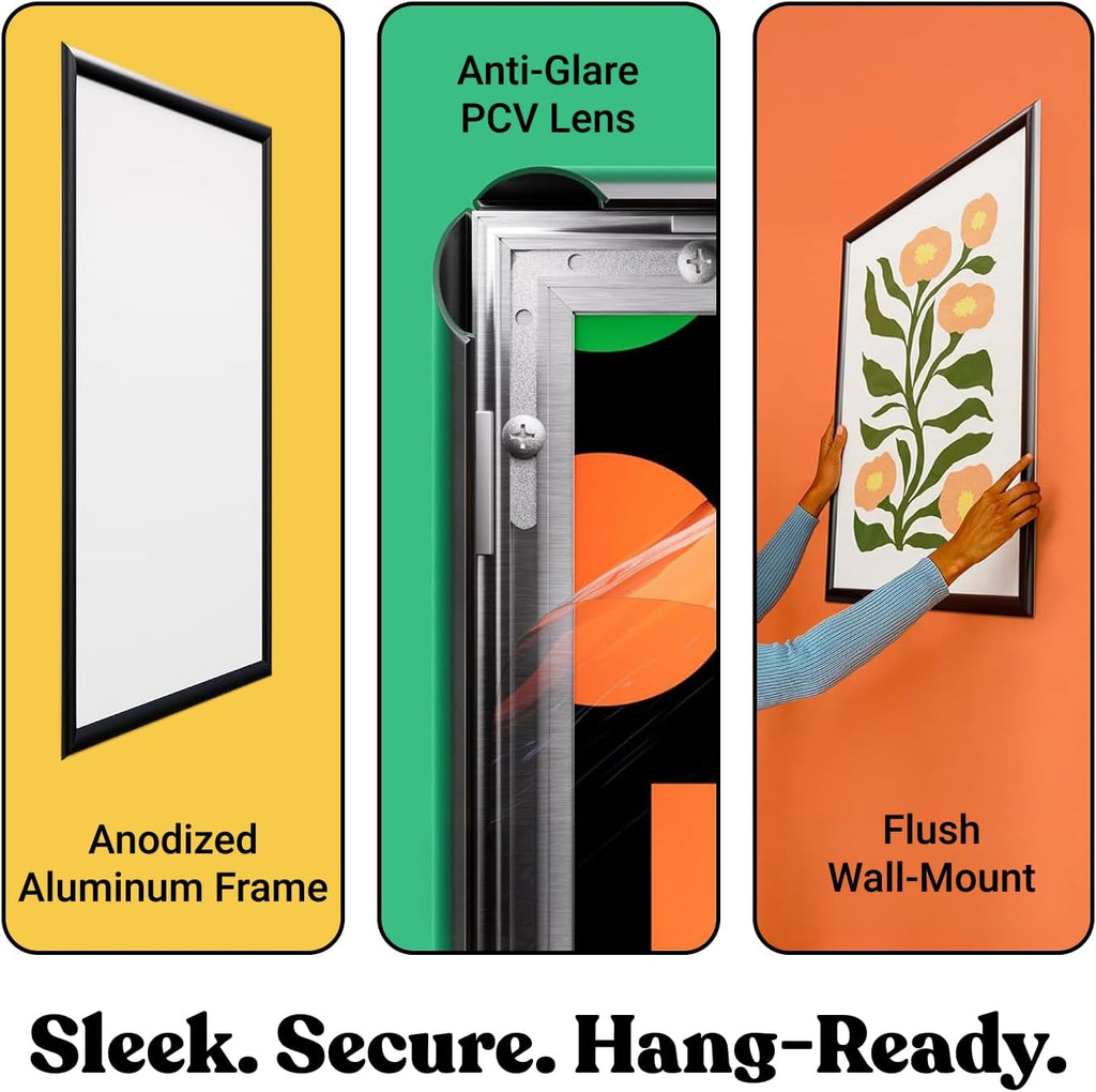 T-SIGN 24x36 Poster Frame - Black Front Snap Frame with Anti-Glare Display