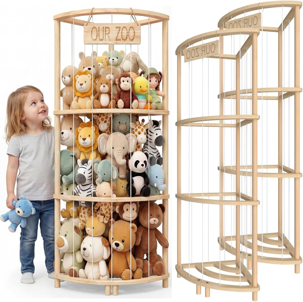 Corner Stuffed Animal Storage, Large Wooden Plush Toy Storage Zoo