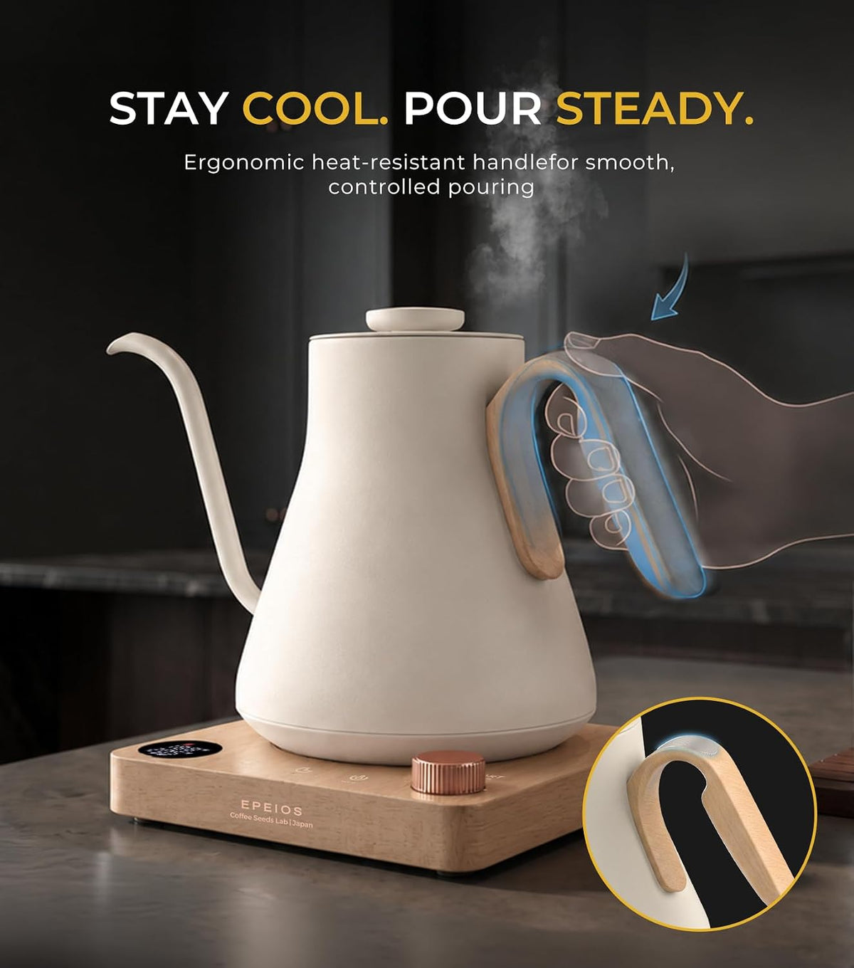 Epeios Gooseneck Electric Kettle with Temp Control,1200W,0.9L,Blush Pink