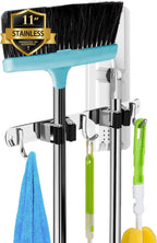 AceMining Broom Holder Wall Mount, 2 Racks 3 Hooks Heavy Duty Mop Organizer