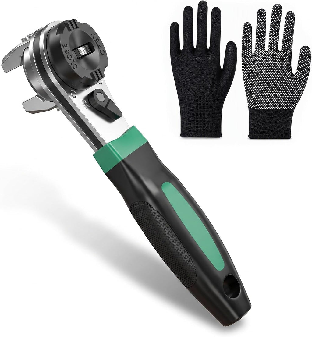 Adjustable Ratchet Wrench, Universal 6.35mm-22.2mm (1/4"-7/8") CR-V Steel Ratcheting Wrench, Non-Slip TPR Handle, Self-Adjusting Multi-Size Wrench for Auto, Motorcycle, Machinery & Home Repair