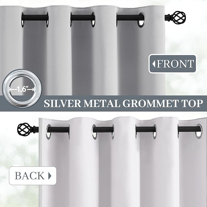 Yakamok Light Grey Room Darkening 100% Blackout Curtains Grommet Extra Wide - Image 3