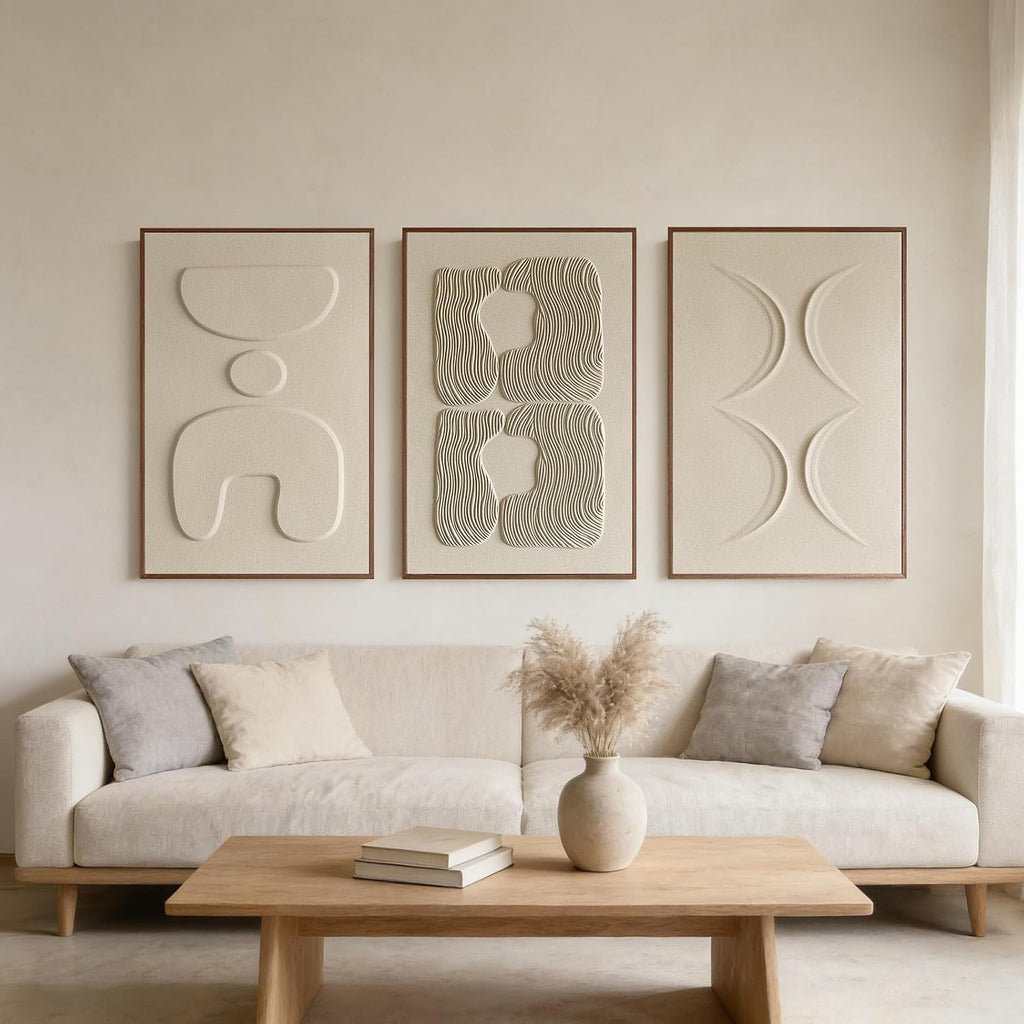 Thalasse Large 3-Piece 3D Textured Wall Art for Living Room, 24x36 Inch