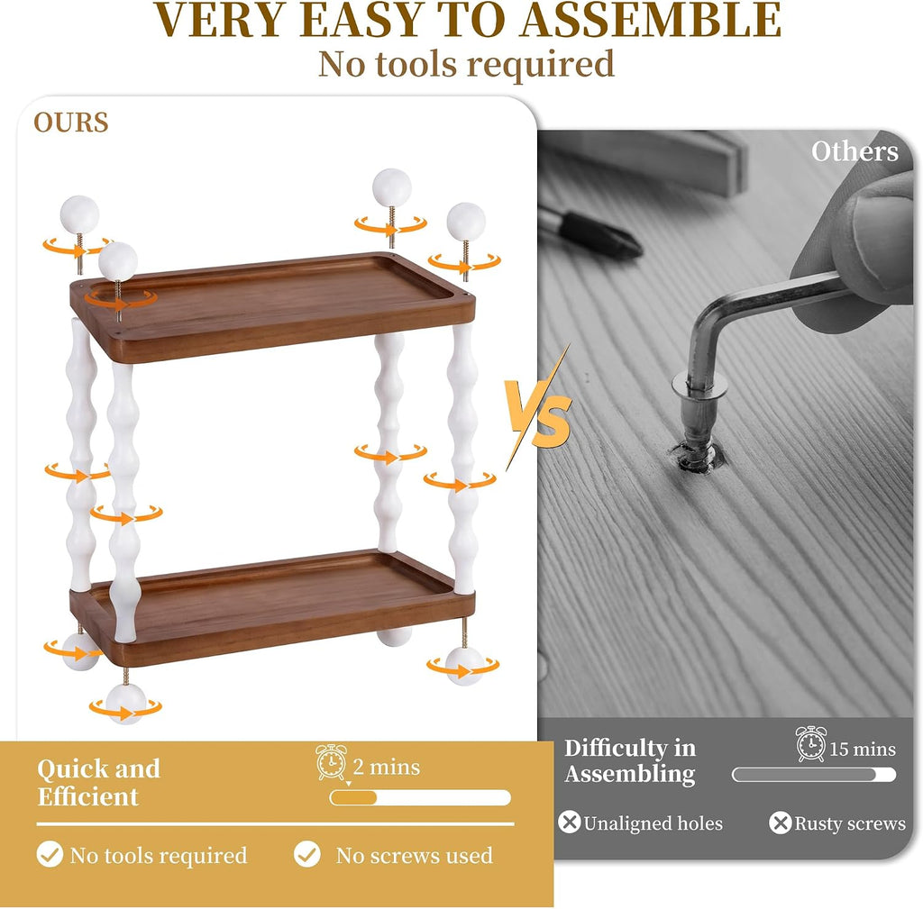 2-Tier Bathroom Counter Organizer, Retro Wood Shelf, Walnut Color