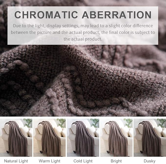 BOURINA Brown Throw Blanket 50x60 Inches Throw Textured Solid Soft Sofa Couch - Image 7