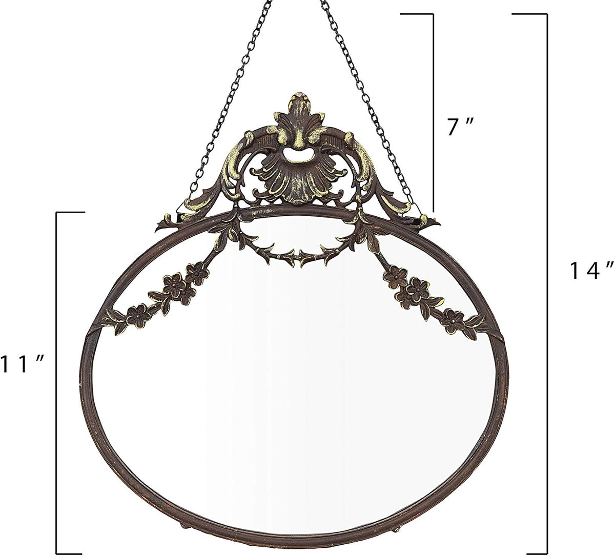Creative Co-Op Pewter Framed Wall Mirror with Decorative Chain and Antique Finish, Bronze