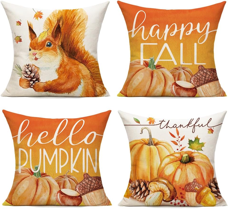 VAKADO Fall Outdoor Throw Pillow Covers 18x18 Set of 4 Decorative Cushion Cases Home Porch Decor for Patio Furniture Couch Bed Sofa,Watercolor Birds Floral Couch Cover