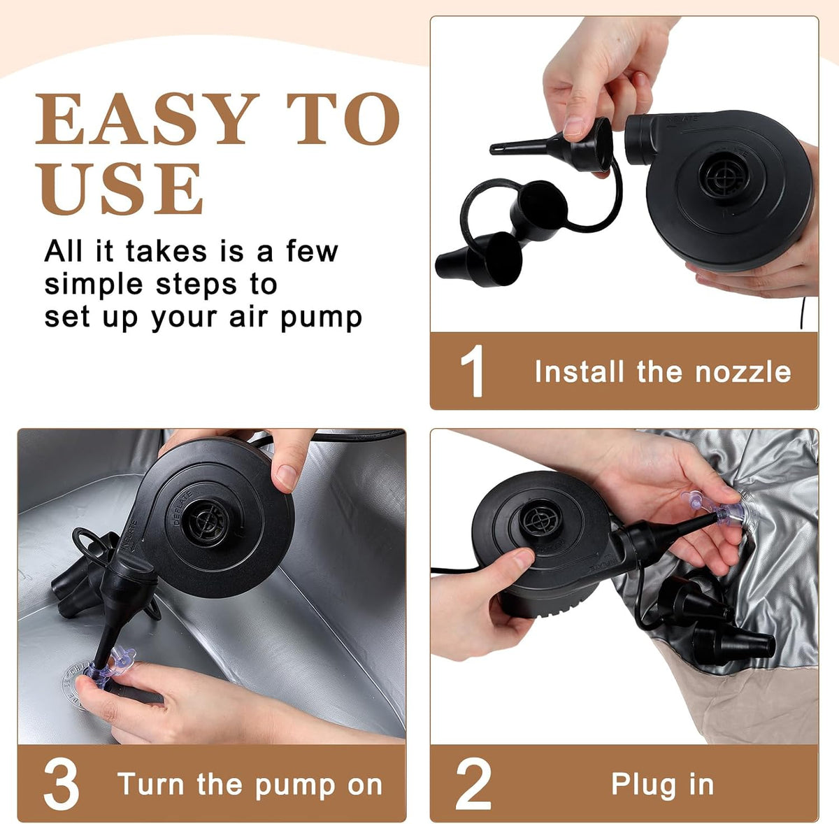 Realspring 6 Pcs Inflatable Bean Bag Chairs, Electric Air Pump, Coffee