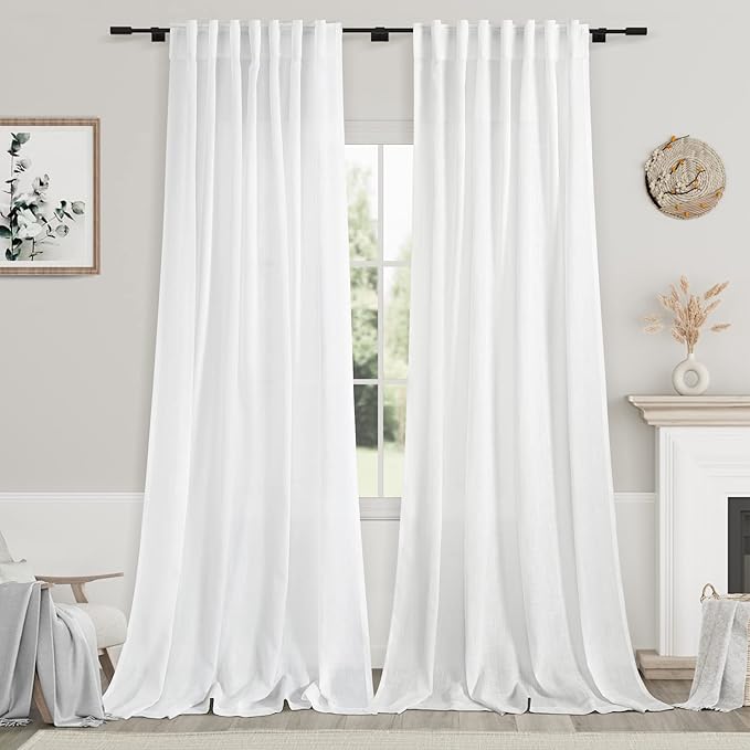 Nanspring Extra Long White Curtain 105 inches Long 2 Panels Set by Nanspring