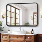 Bathroom Mirror for Wall, 30x22 Inch Rectangle Mirror, Matte Black Metal Framed Bathroom Vanity Mirror for Restroom Farmhouse, Anti-Rust, Tempered Glass, Horizontally or Vertically Hanging