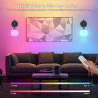 SANTOSTOCK Black Wireless Rechargeable Wall Sconces with Remote Control, Battery Operated Wall Sconce Set of 2, LED Dimmable Wall Lights with Opal White Glass Shade, 12 Colors RGB & 3 CCT Bulb