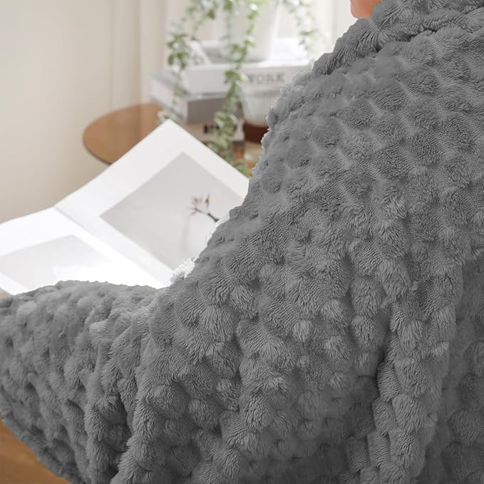 Puncuntex Grey Throw Blanket 50"×60" inches Fuzzy 3D Jacquard Decorative - Image 5