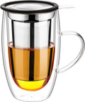 Baalaka Tea Infuser Mug, 16 fl oz Double-Wall Glass for Loose Leaf Tea