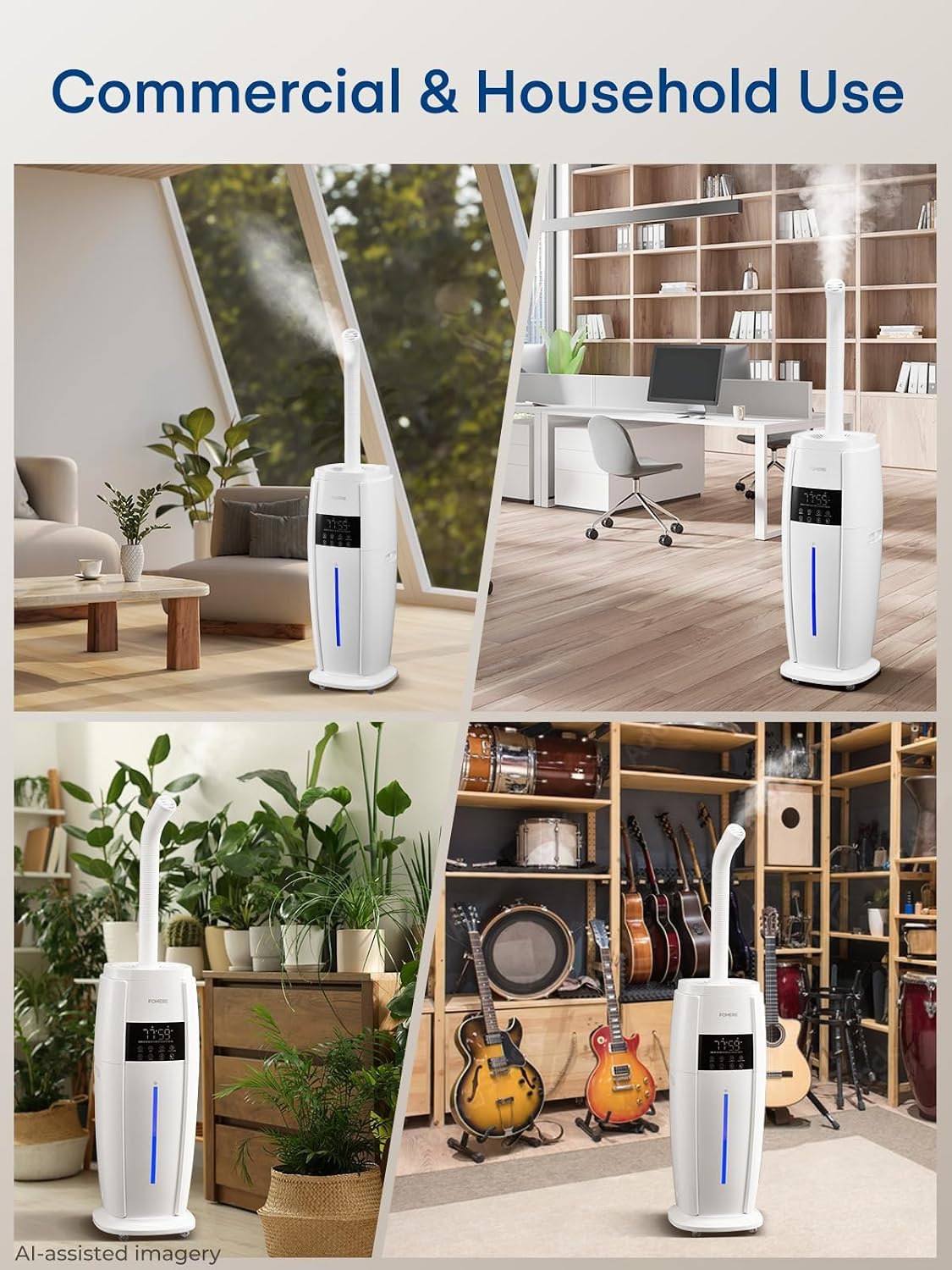 18L Humidifier Large Room, 60H Runtime, Triple Mist 1300mL/H, Top Fill